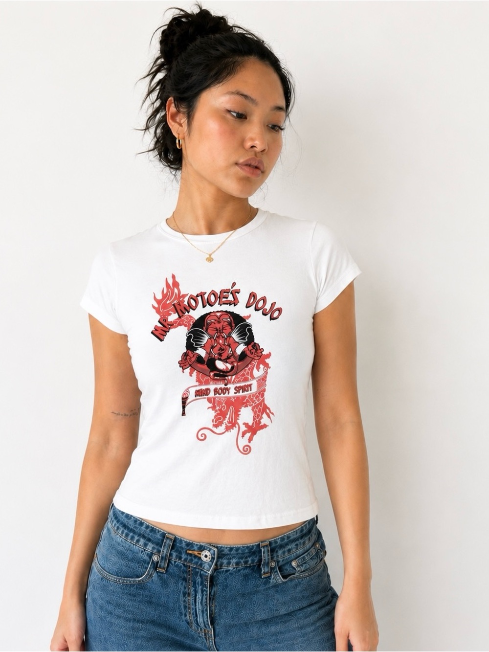 Y2K Mr Motoé Dojo Baby Tee Dragon Graphic Fitted Tee XS S M